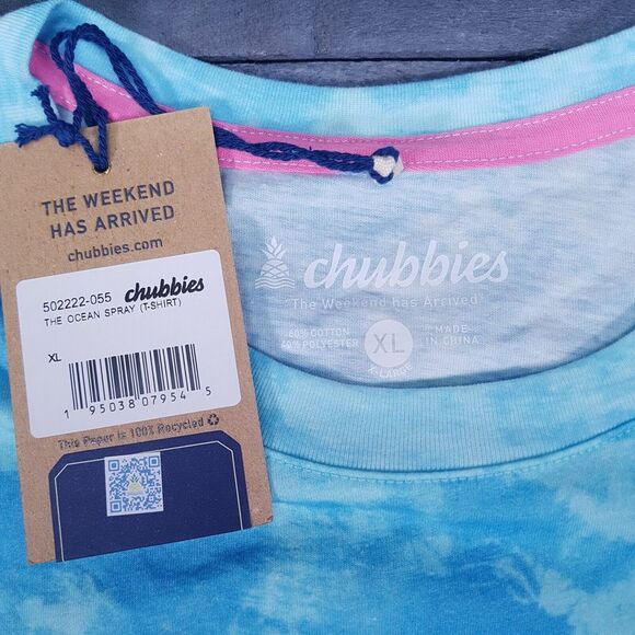 CHUBBIES The Ocean Spray T-shirt Mens Size XL Blue Tie Dye Tropical - Picture 3 of 6